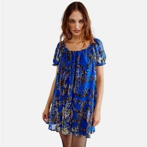 NWOT Free People Beautiful Blooms Velvet Floral Babydoll Mini Dress Medium